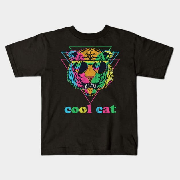 Cool Cat 80s Vibe Kids T-Shirt by Golden Eagle Design Studio